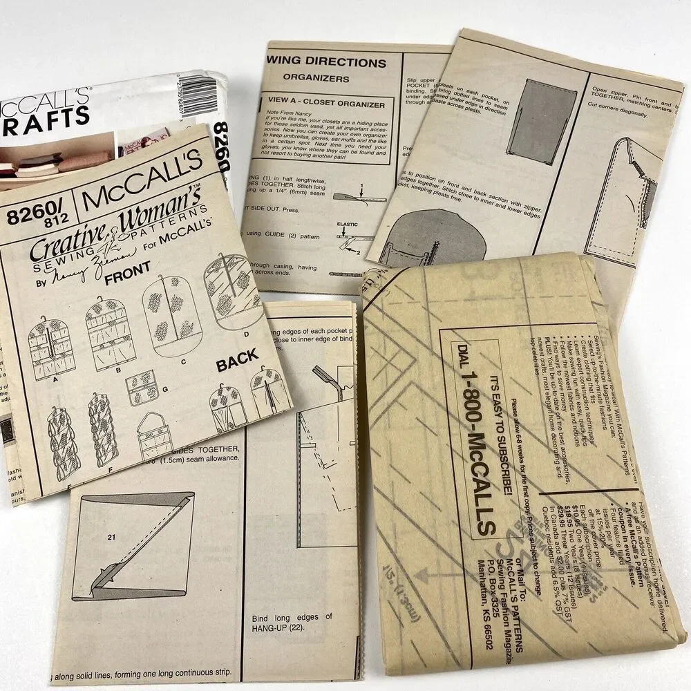 McCall’s 8260 Sewing Pattern Closet Organizers Garment Bag Shoes Purse Hanger